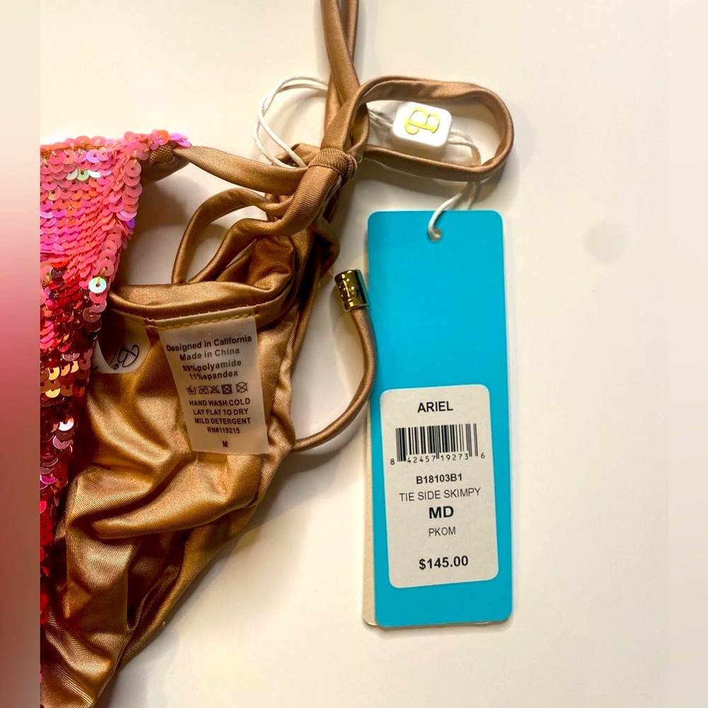 Beach Bunny Swimwear- Ariel Tie Side Bottom - L & M / NEW WITH TAG🏷️ /Shiny Pink - Picture 8 of 11